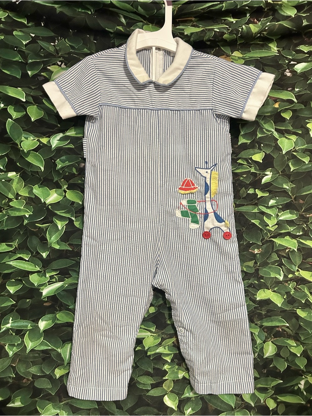 Vintage Thomas Pinstripe Romper USA Made Blue White Boys 18M